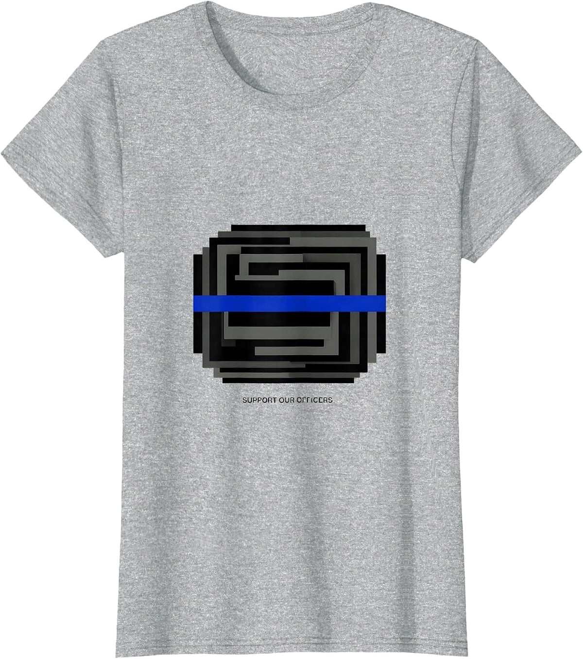 Support Our Officers Thin Blue Line Police Support Law T-Shirt - Heather Grey