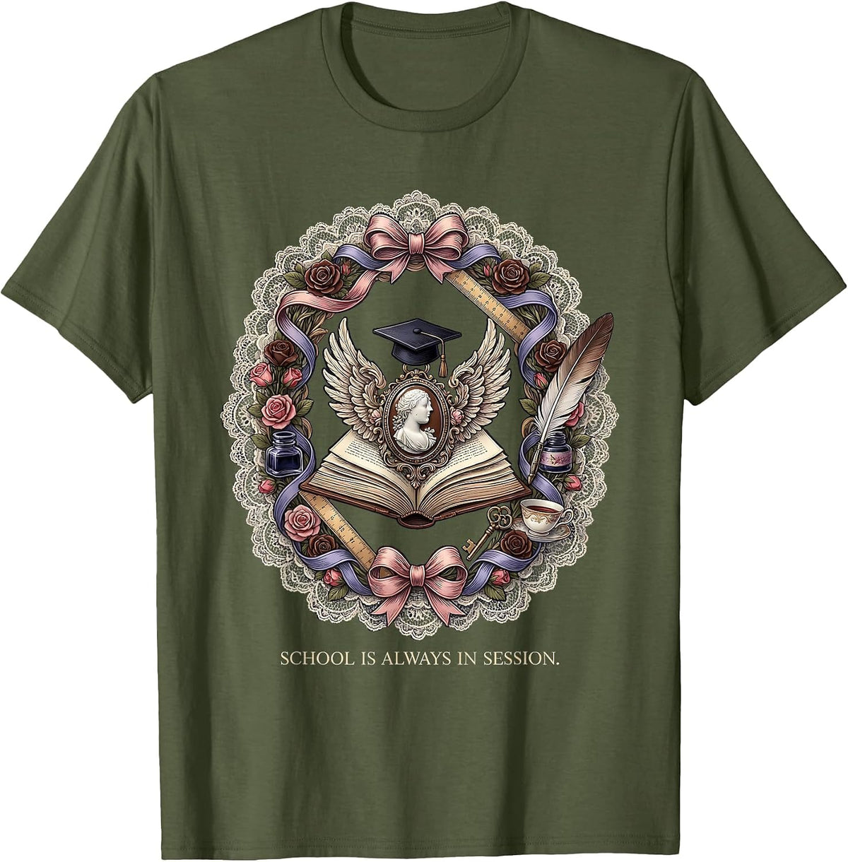 Men's School Is Always In Session Teacher Design T-Shirt - Olive Green