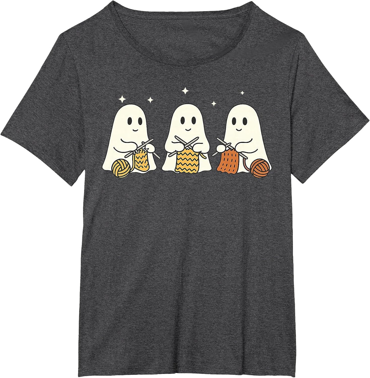 Ghost Knitting Yan Halloween Knitter Craft Mom Knit T-Shirt - Dark Heather Grey