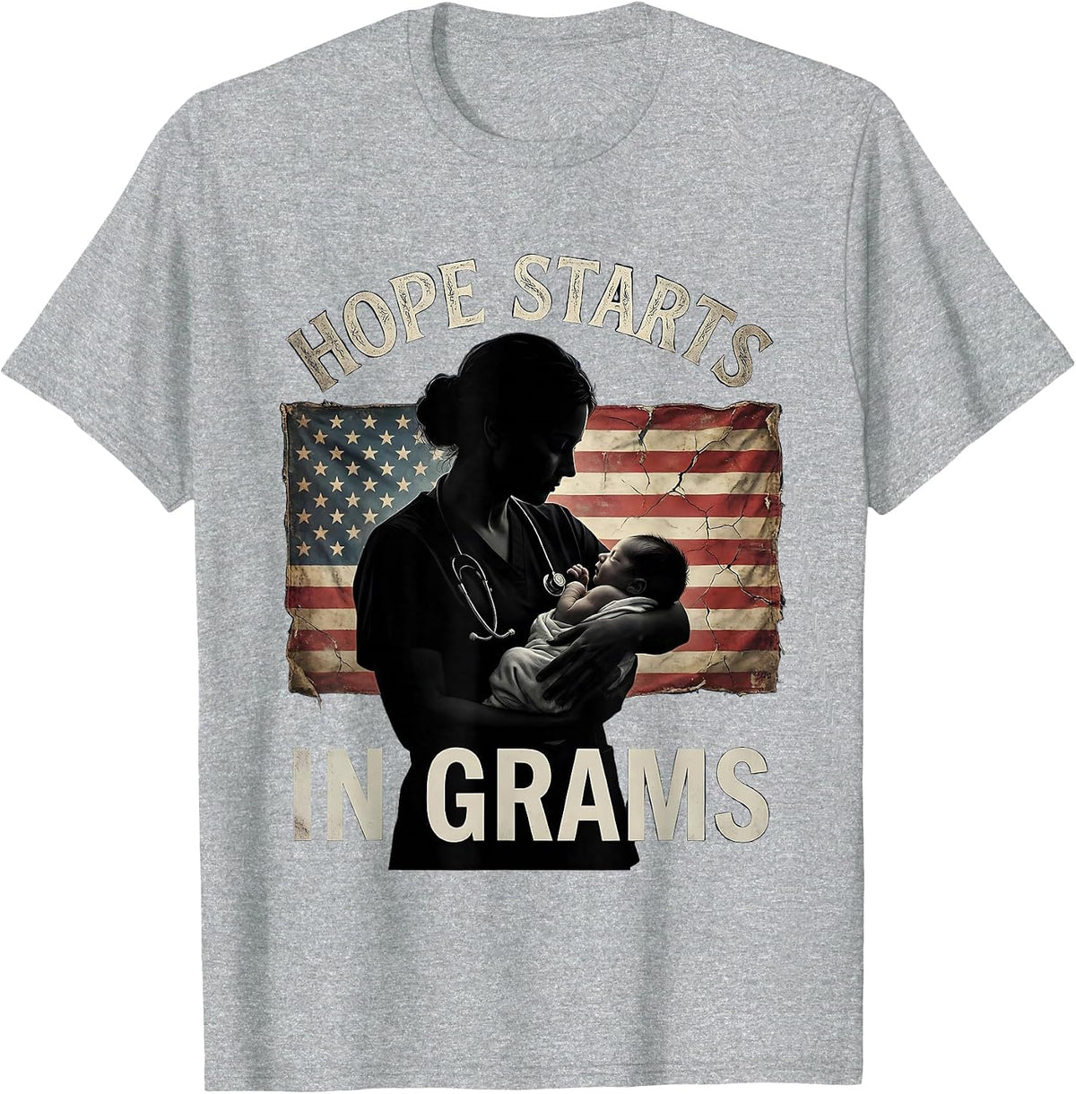 Men's Hope Starts In Grams NICU Nurse Design T-Shirt - Heather Grey