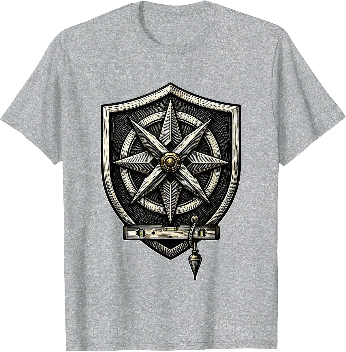 Men's Shield Engraved Freemason Square And Compass Brotherhood T-Shirt - Heather Grey