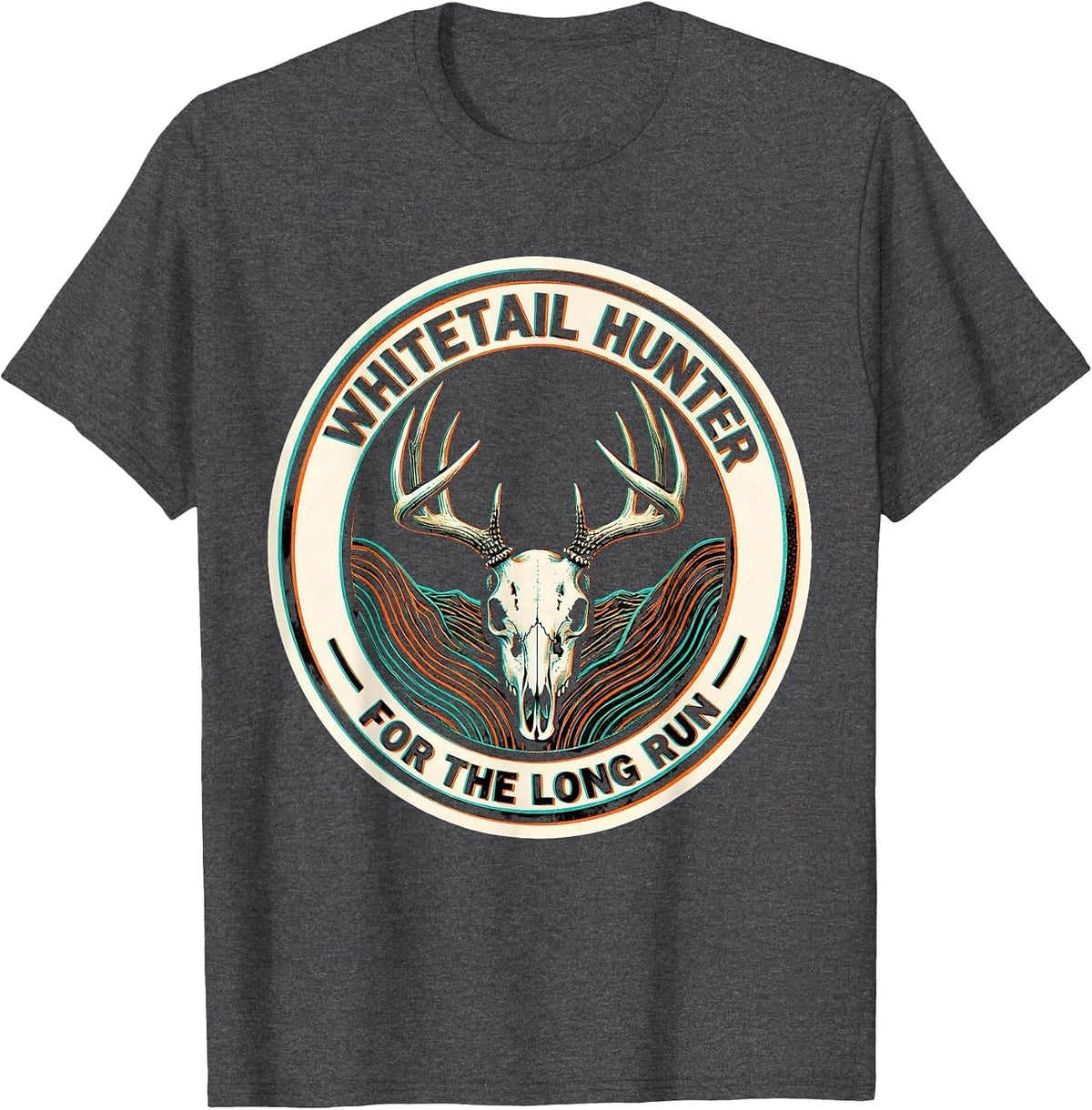Men's Whitetail Hunter, For The Long Run Camo Dad Hunting T-Shirt - Dark Heather Grey