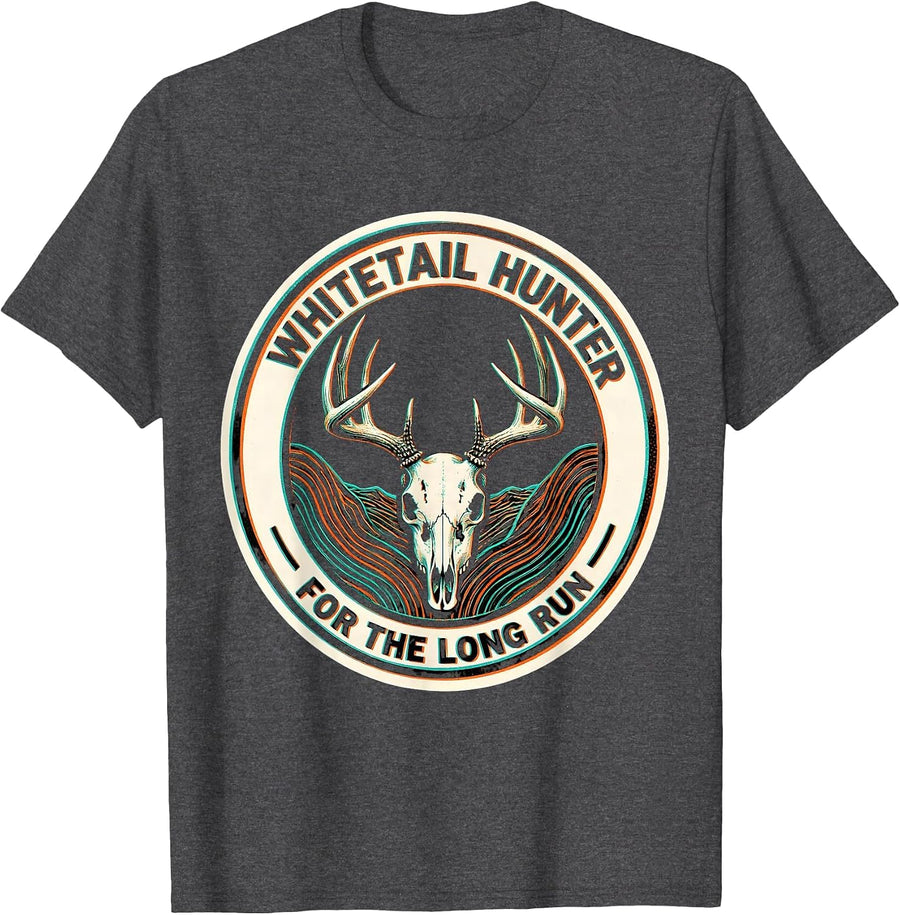 Men's Whitetail Hunter, For The Long Run Camo Dad Hunting T-Shirt - Dark Heather Grey