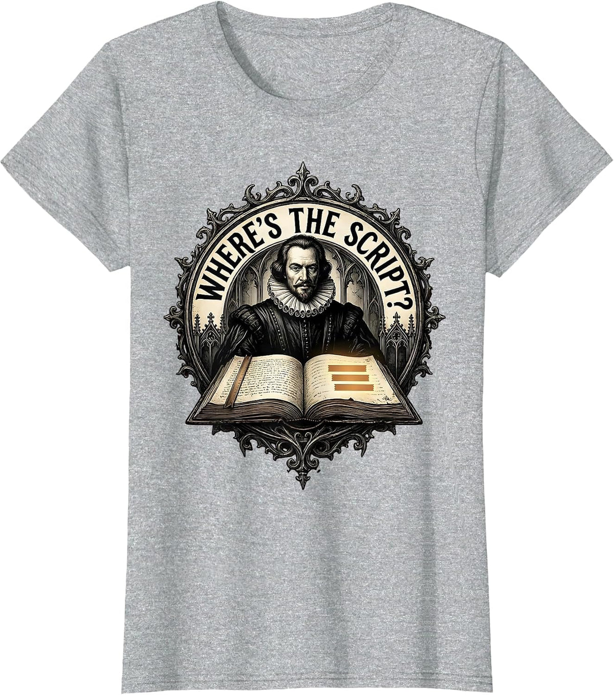Where's The Script? Gothic Shakespeare Literature Teacher T-Shirt - Heather Grey