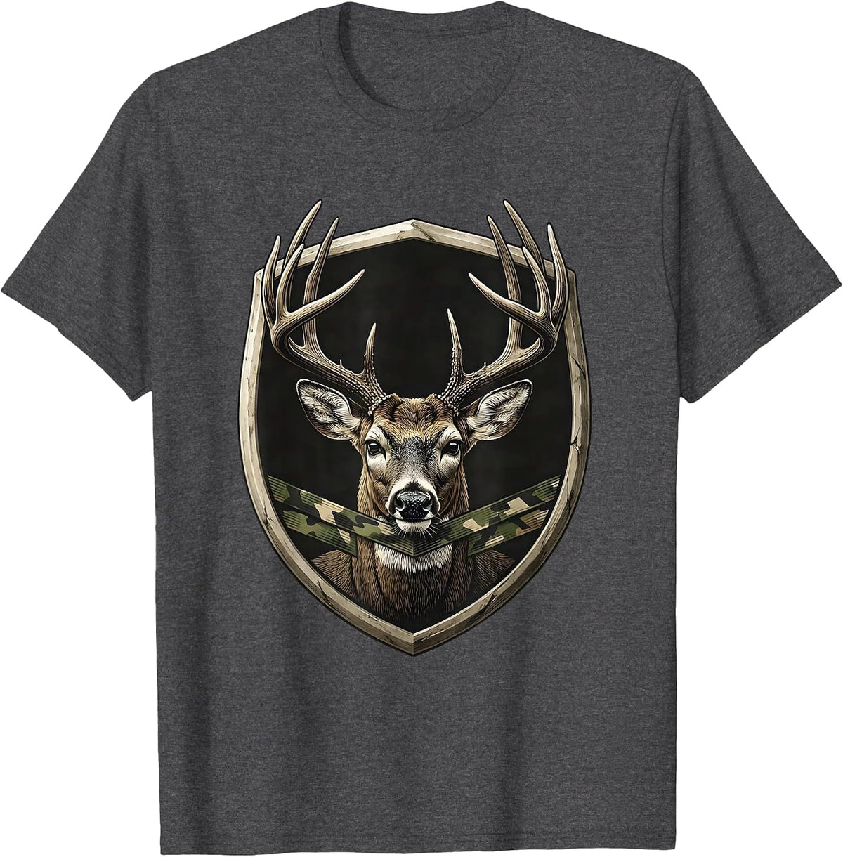 Men's Sealed Buck Shield Minimalist Deer Hunter Gift T-Shirt - Dark Heather Grey