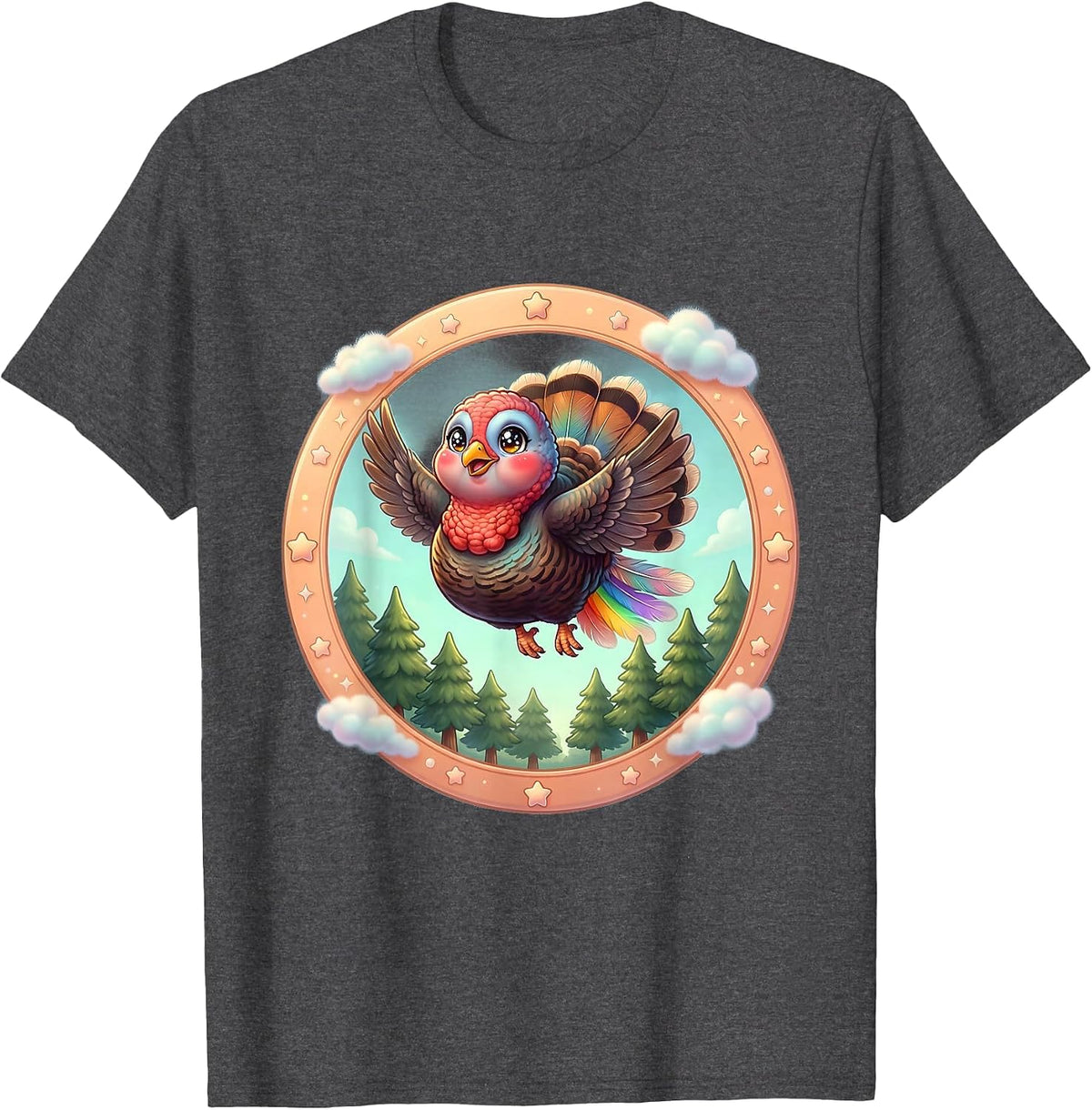 Men's Wild Turkey in Flight Over Pine Trees Graphic T-Shirt - Dark Heather Grey