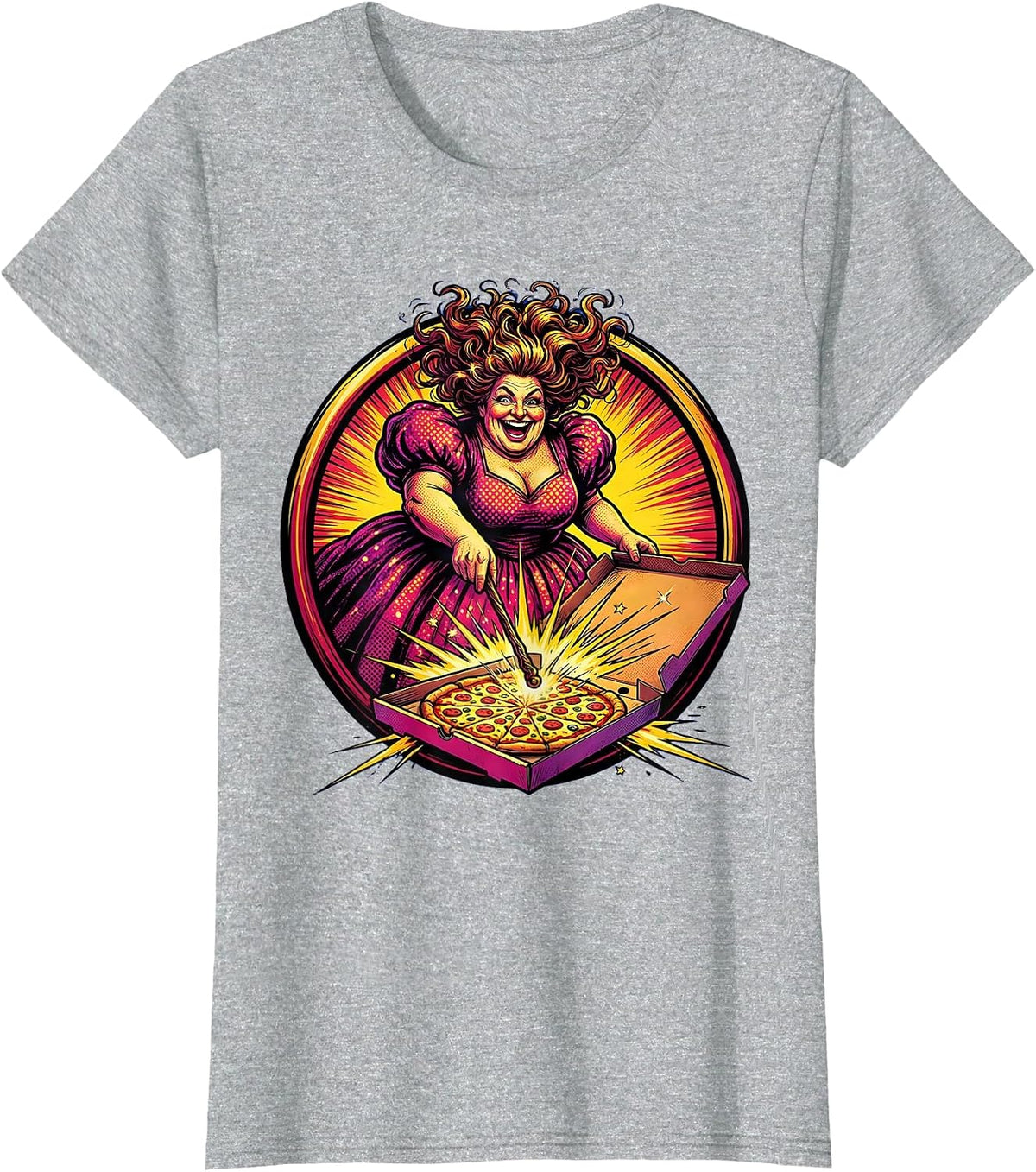 Fairy Godmother Pizza Spell Funny Graphic Tee T-Shirt - Heather Grey