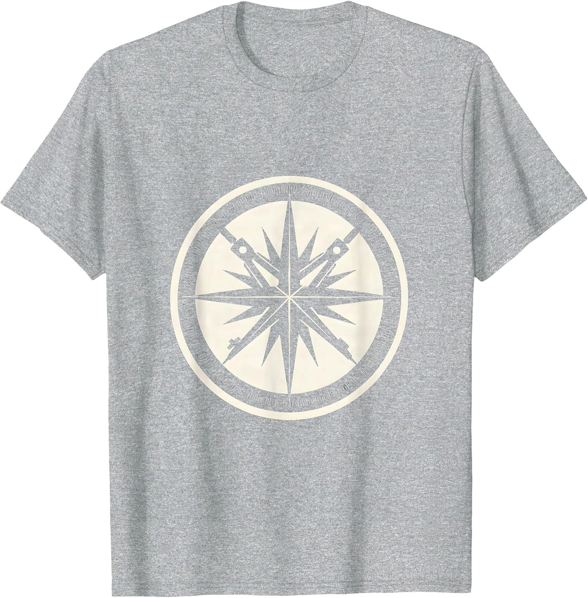 Men's Compass Protractor Geometric Starburst Design T-Shirt - Heather Grey