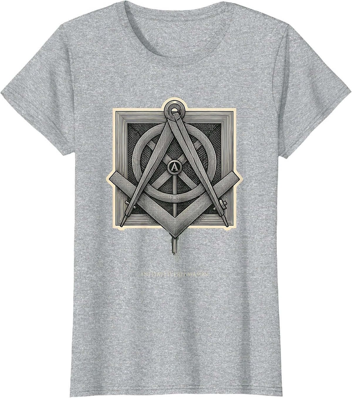 Initiated Freemason Crosshatch Etching Masonic Square T-Shirt - Heather Grey