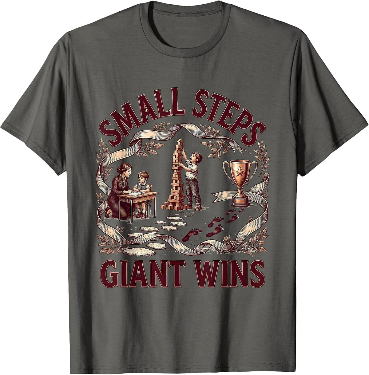 Small Steps Giant Wins Special Education Teacher T-Shirt - Asphalt Grey