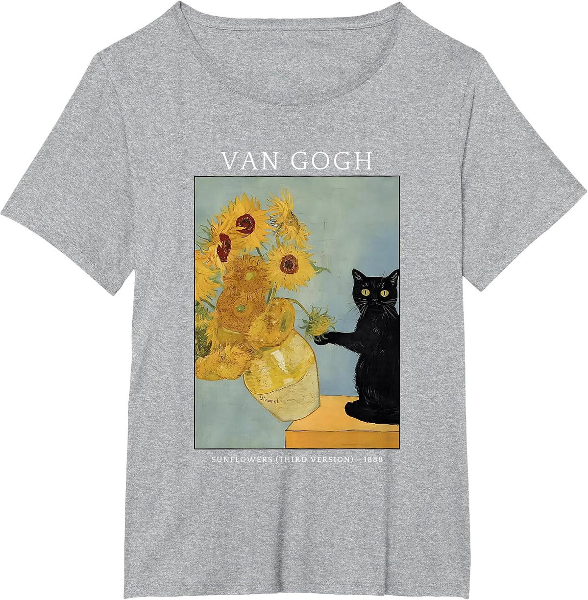 Funny Van Gogh Sunflowers Cat Meme Van Gogh Art Graphic T-Shirt - Heather Grey