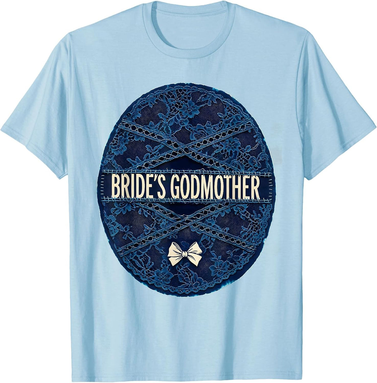 Men's Bride's Godmother Cyanotype Photogram Blue Bow Coquette T-Shirt - Baby Blue
