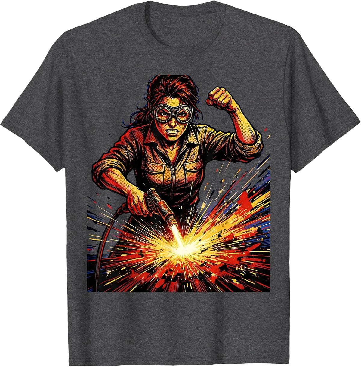 Rosie the Riveter Metal Cutting Torch Illustration T-Shirt - Dark Heather Grey