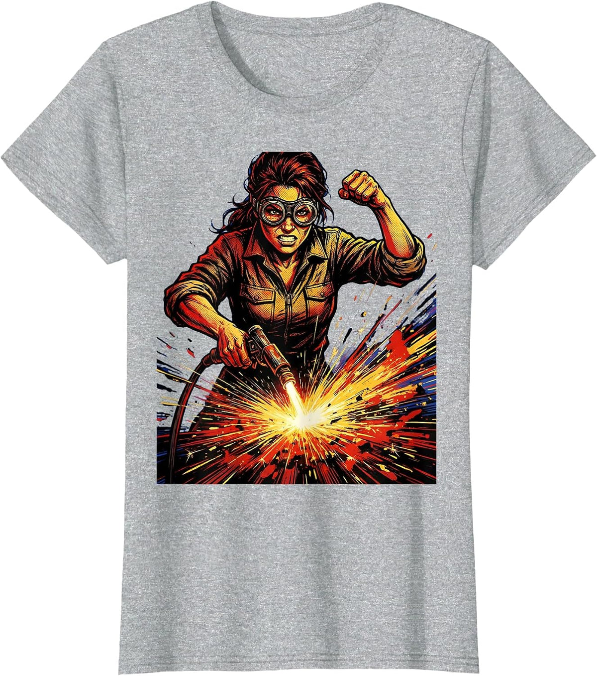 Rosie the Riveter Metal Cutting Torch Illustration T-Shirt - Heather Grey