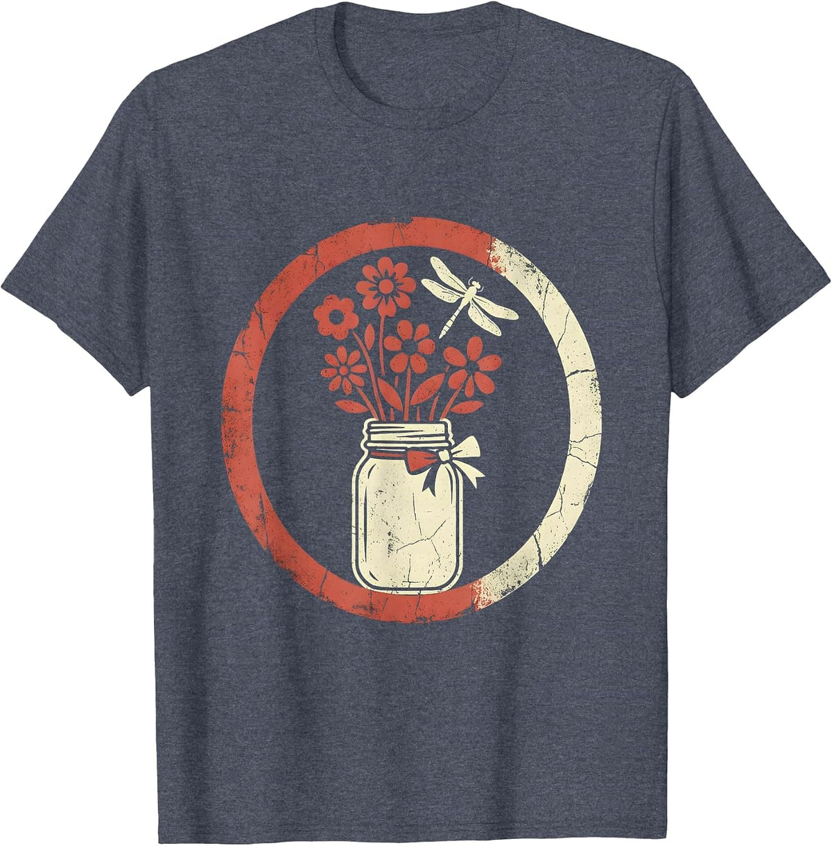 Jesus and America Mason Jar Wildflowers Design T-Shirt - Heather Blue