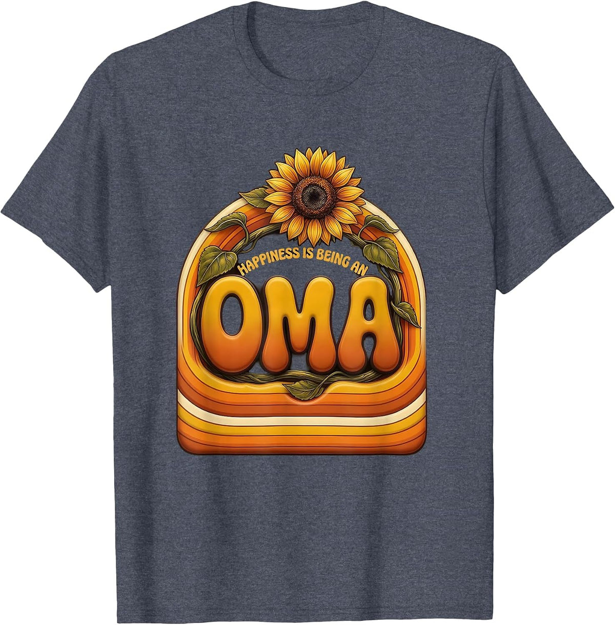 Happiness Is Being An Oma Retro Grandma Sunflower Mother's T-Shirt - Heather Blue