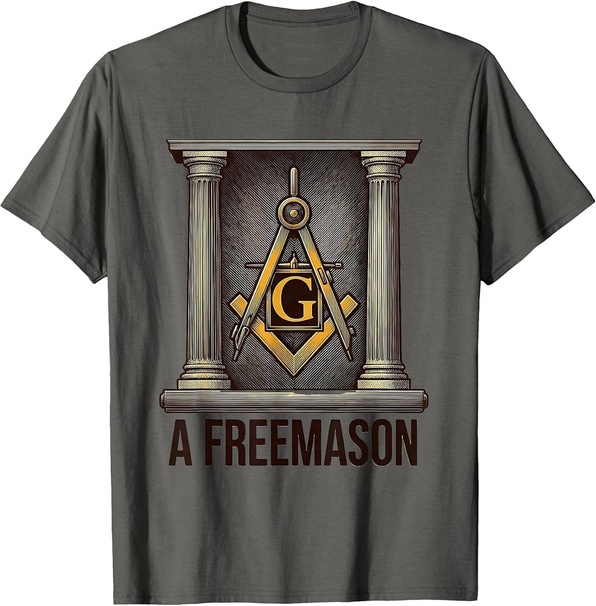 A Freemason Crosshatch Etching Masonic Lodge Member Gift T-Shirt - Asphalt Grey