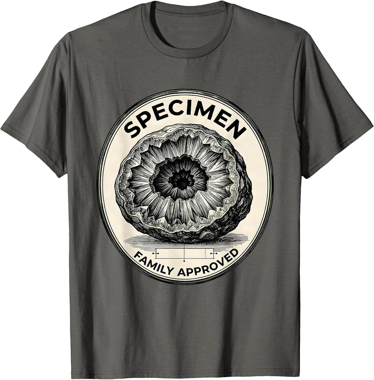 Men's Specimen Family Approved Botanical Geode Rock Collector T-Shirt - Asphalt Grey