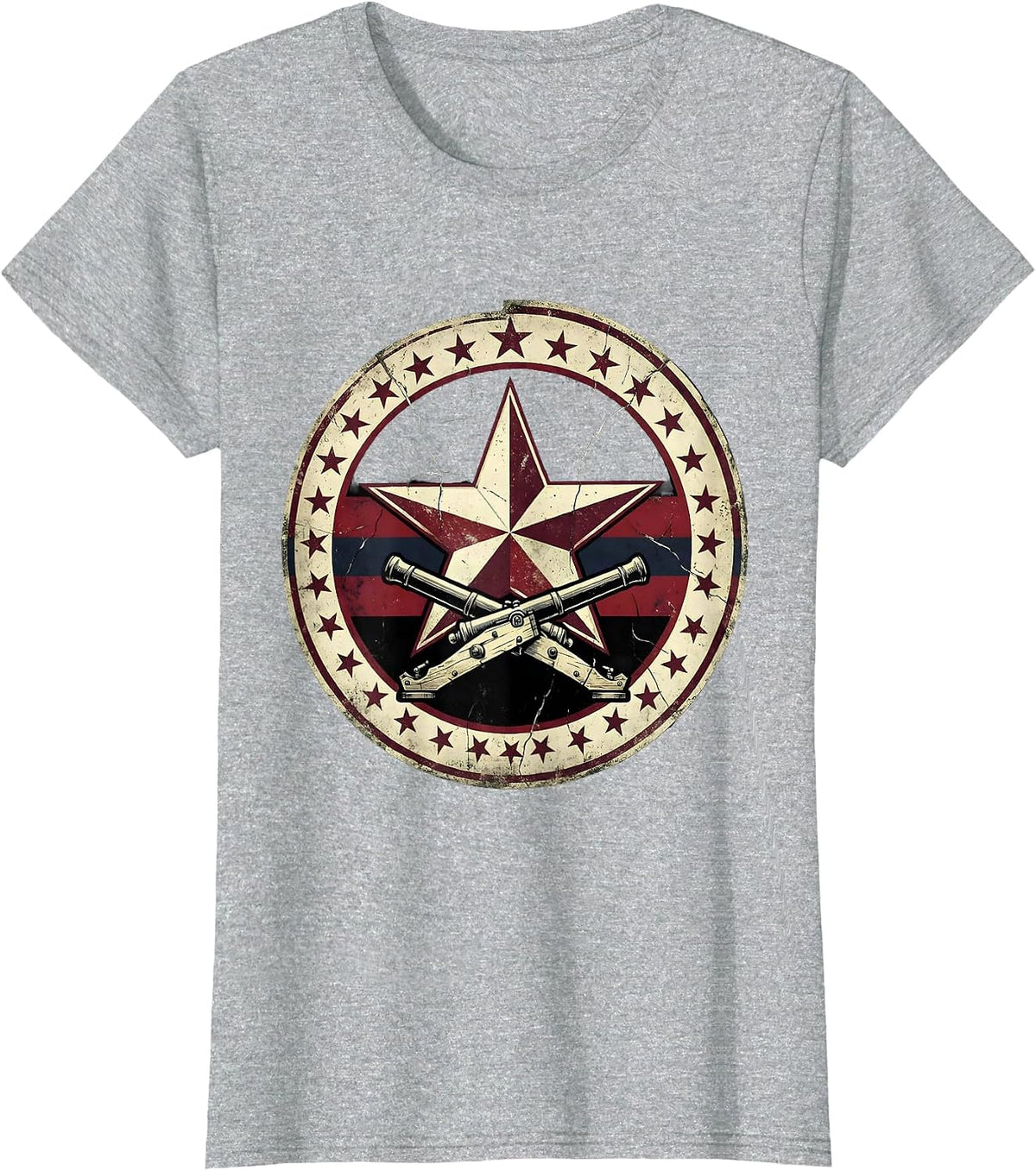Commander's Star Badge Crossed Cannons Design T-Shirt - Heather Grey