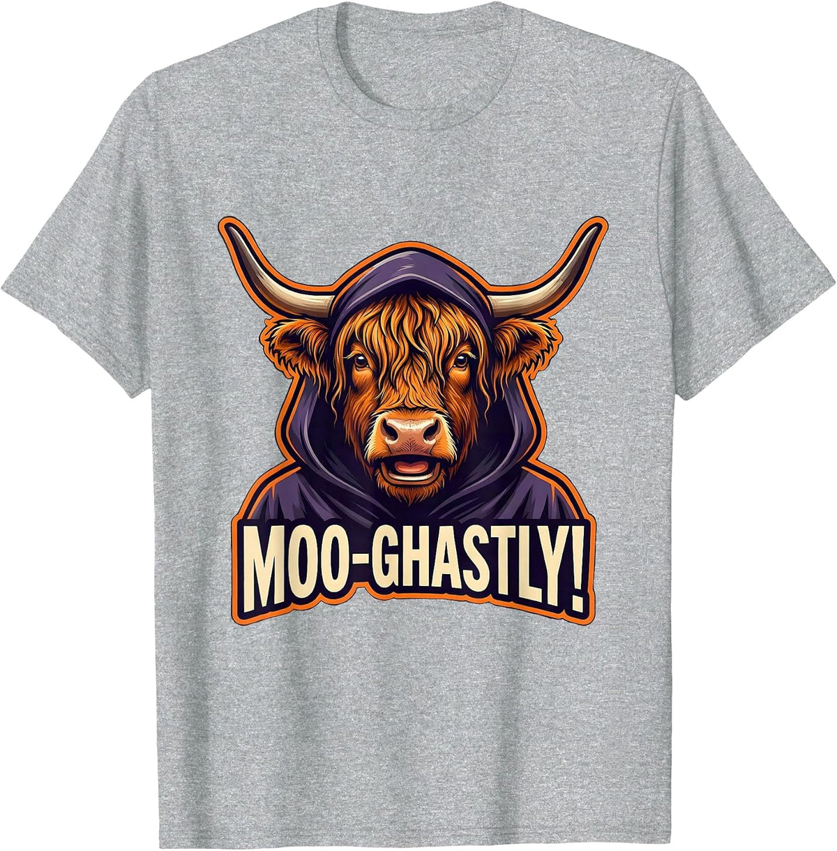 Men's Moo-ghastly! Funny Highland Cow Halloween Humor T-Shirt - Heather Grey