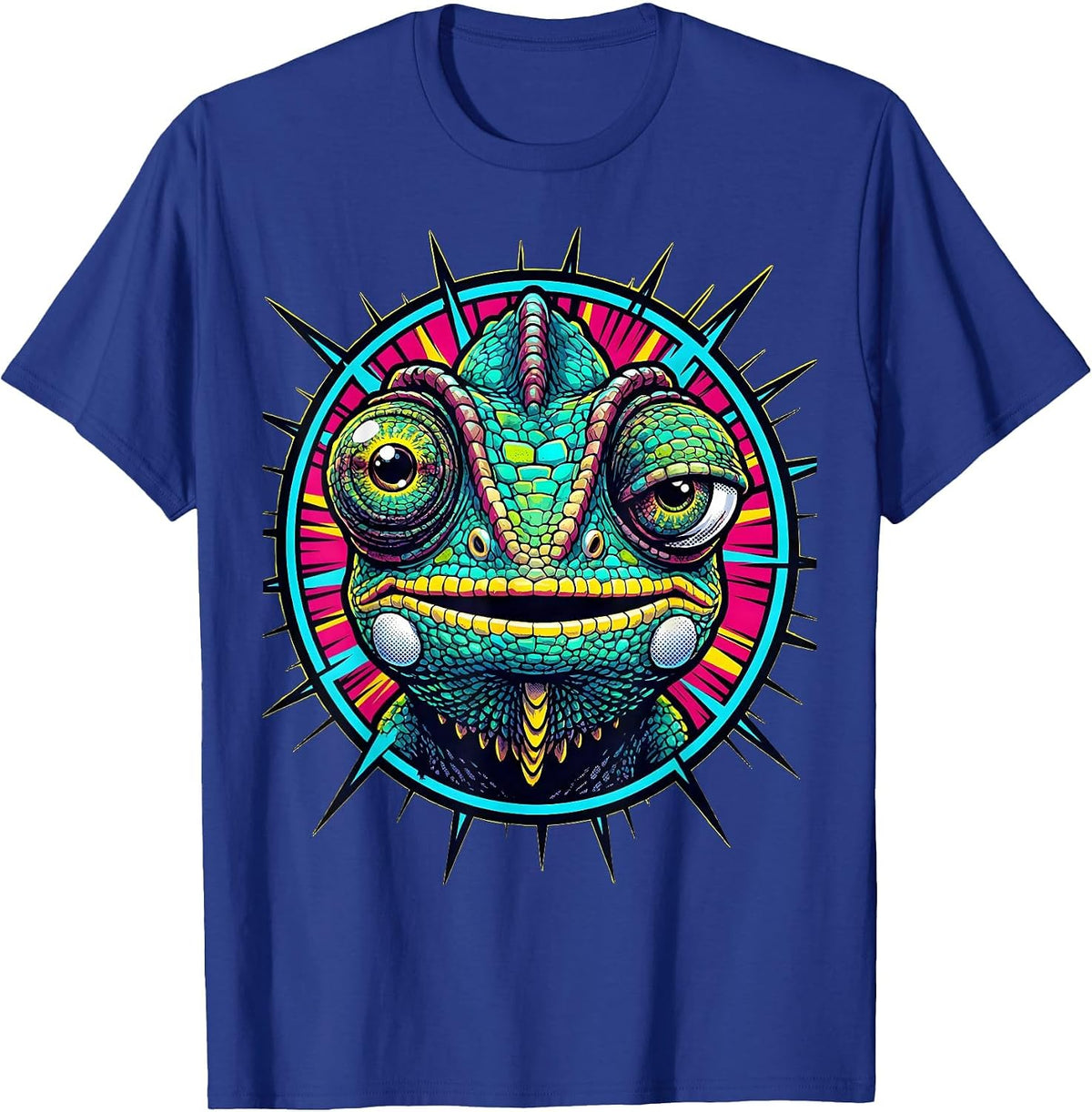 Derpy Chameleon Spinning Eyes Funny Reptile T-Shirt - Royal Blue