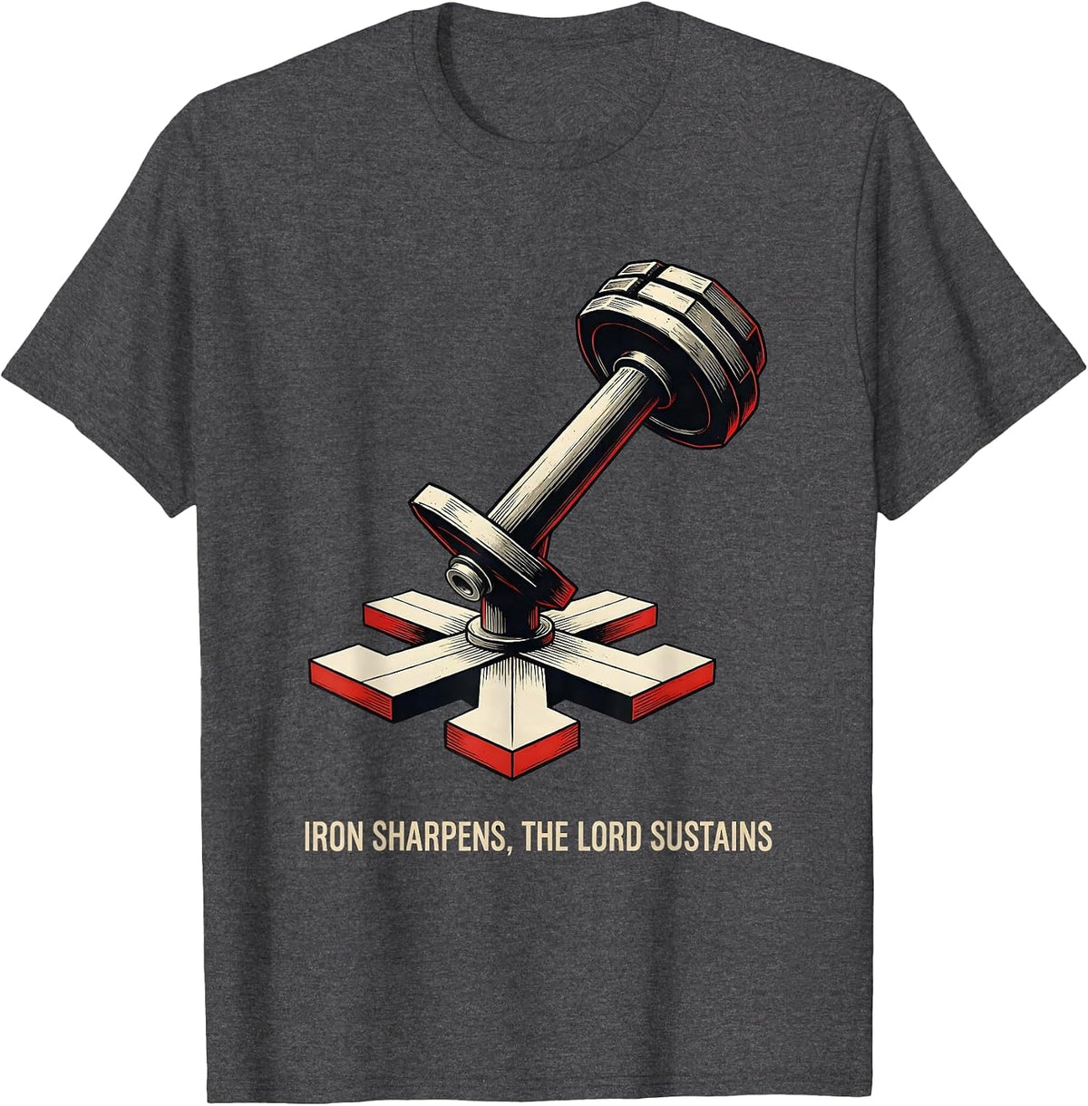 Men's Iron Sharpens, The Lord Sustains Geometric Christian Gym T-Shirt - Dark Heather Grey