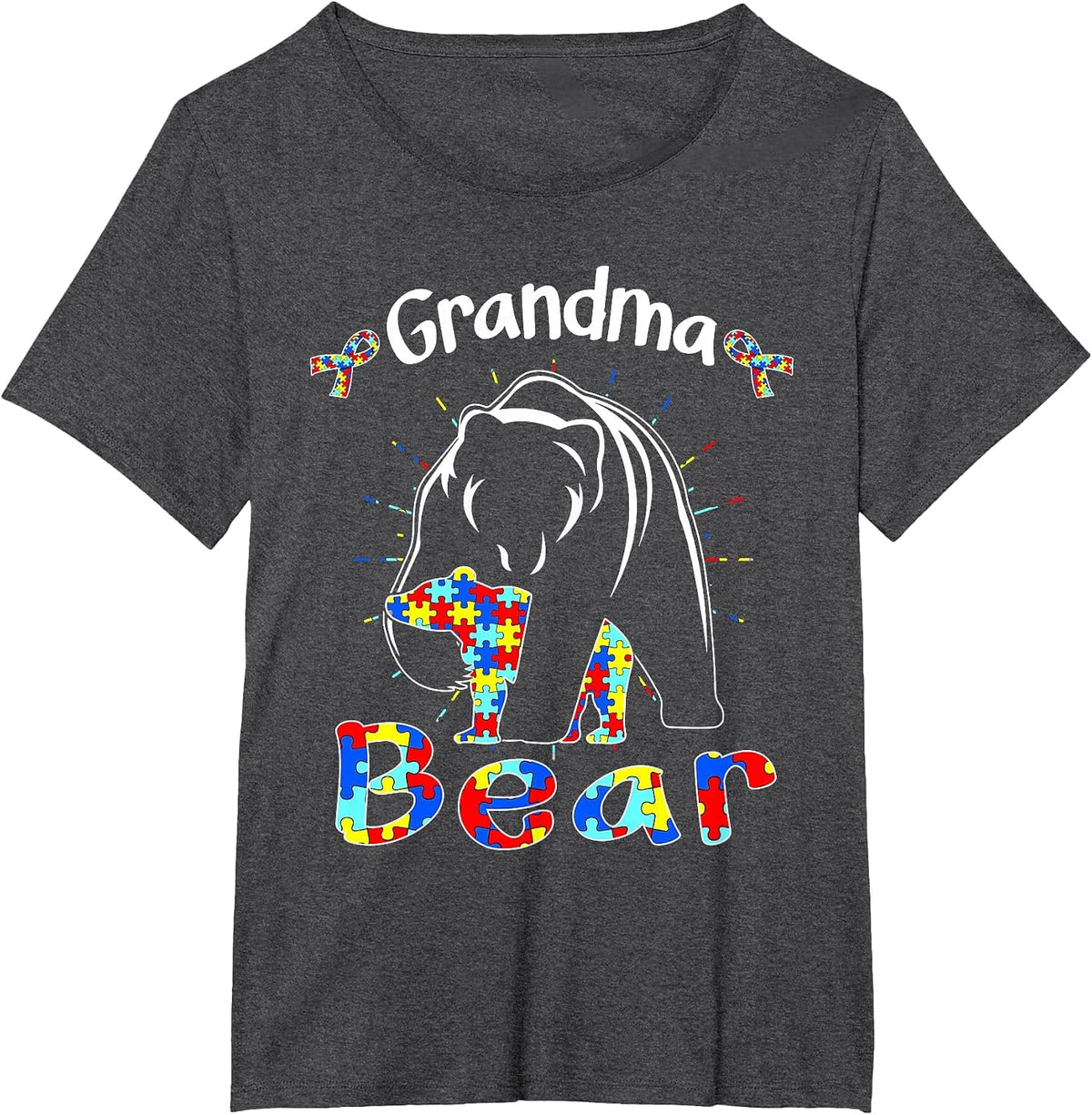 Cute Grandma Bear Autism Awareness Autistic Family Lover T-Shirt - Dark Heather Grey