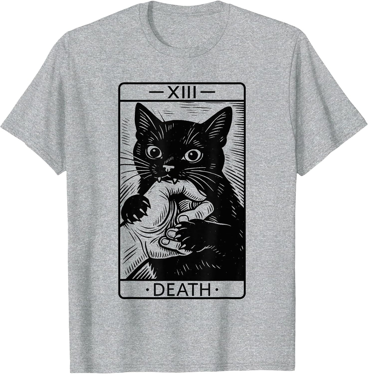 Black Cat Tarot Card Shirt, Funny Witchy Halloween Meme T-Shirt - Heather Grey