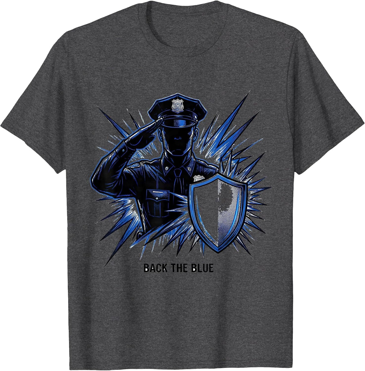 Back The Blue Comic Book Police Support Thin Blue Line T-Shirt - Dark Heather Grey