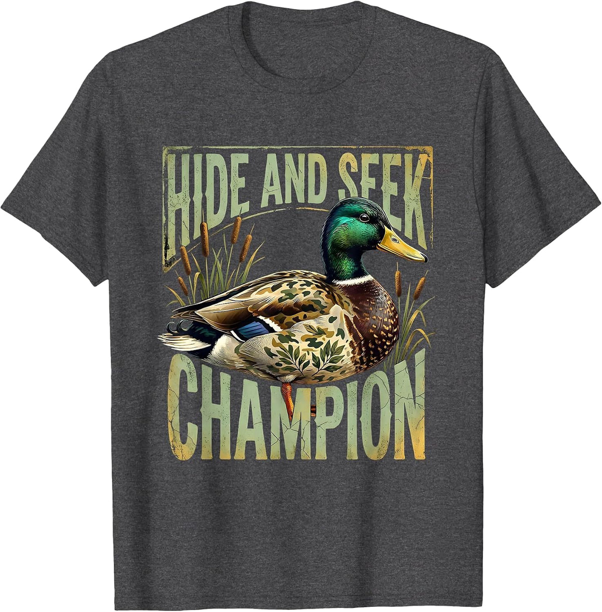 Men's Duck Camo Hide and Seek Champion Design T-Shirt - Dark Heather Grey