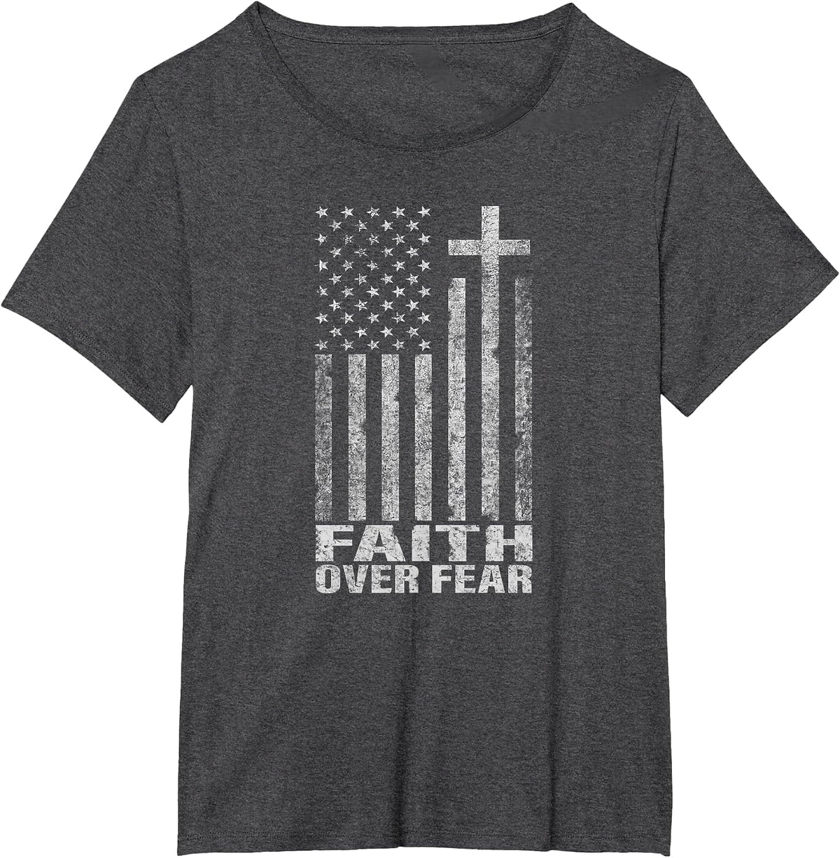 Faith Over Fear Cool Christian Flag Cross for Men Women Kids T-Shirt - Dark Heather Grey