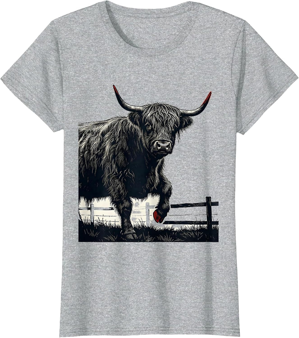 Women's Highland Cow Farm Humor Funny Farm Animal Lover T-Shirt - Heather Grey