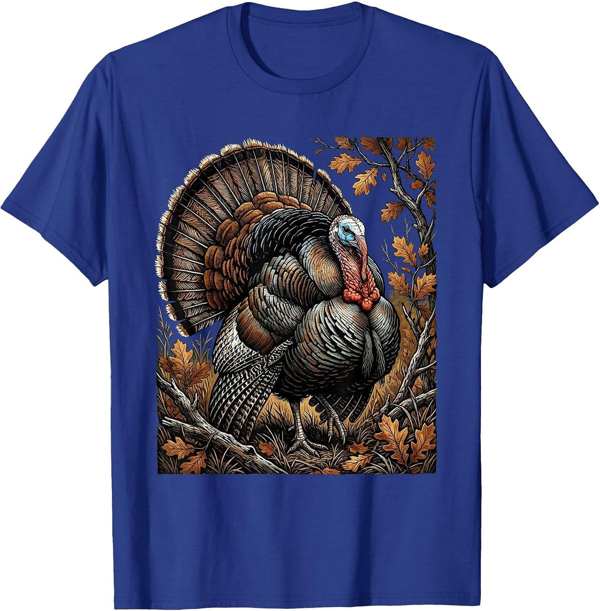 Men's Turkey Strutting Autumn Camo Illustration T-Shirt - Royal Blue