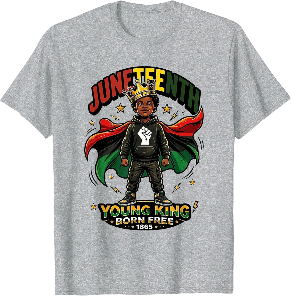 Juneteenth Young King 1865 Boys Black Heritage Kid T-Shirt - Heather Grey