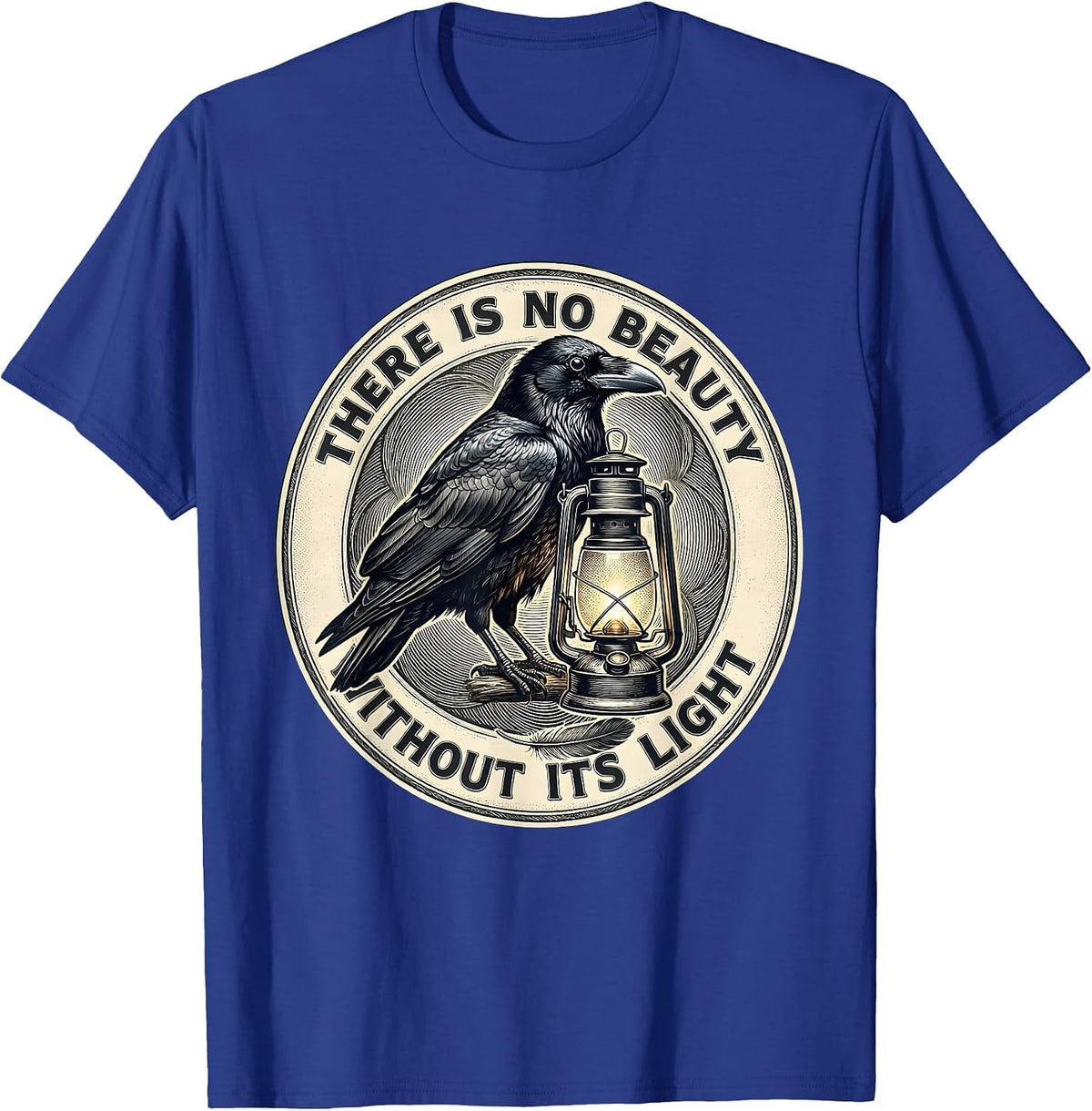 Men's There Is No Beauty Without Its Light Gothic Literary Raven T-Shirt - Royal Blue