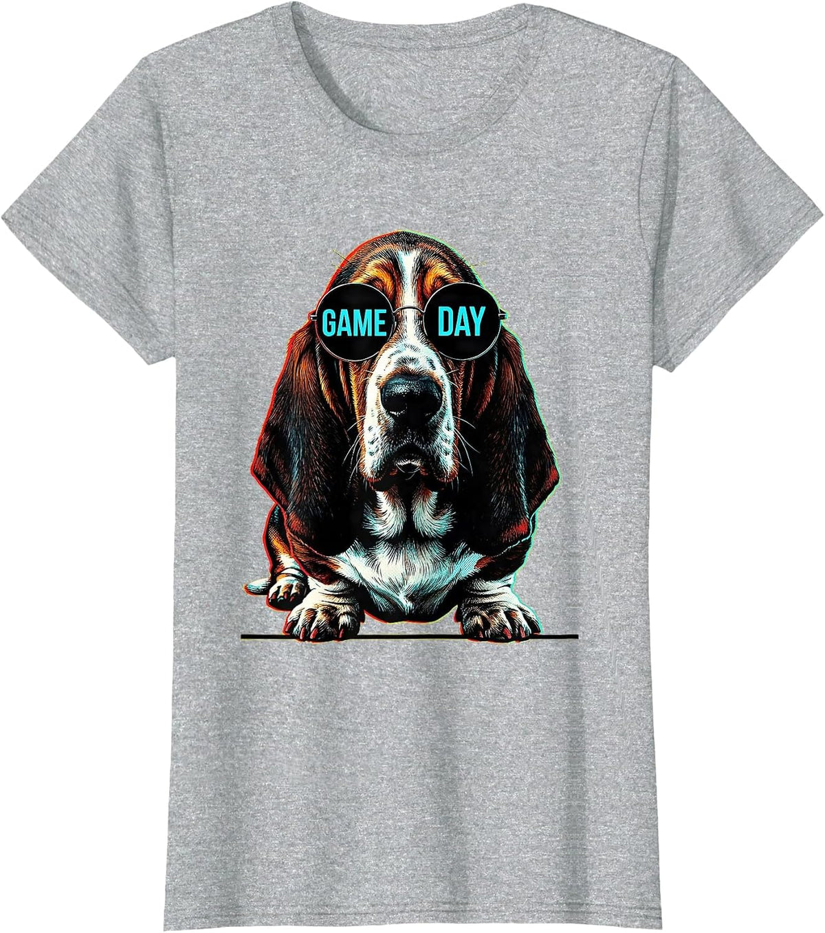 Game Day Pop Art Basset Hound Mascot Sunglasses Humor T-Shirt - Heather Grey