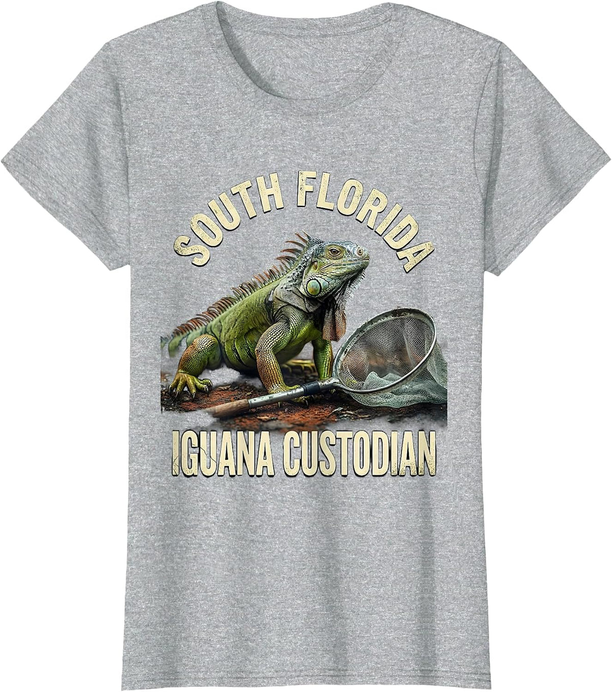 South Florida Iguana Custodian Distressed Iguana Hunter T-Shirt - Heather Grey