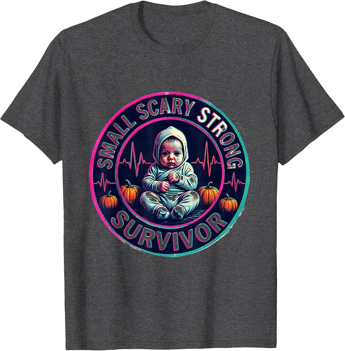 NICU Halloween Small Scary Strong Survivor T-Shirt - Dark Heather Grey