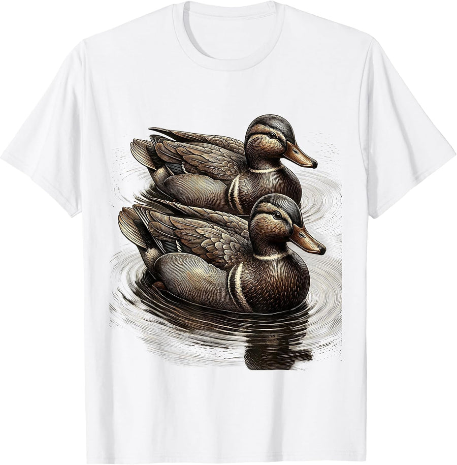 Men's Duck Decoys Floating on Still Water Illustration T-Shirt - White