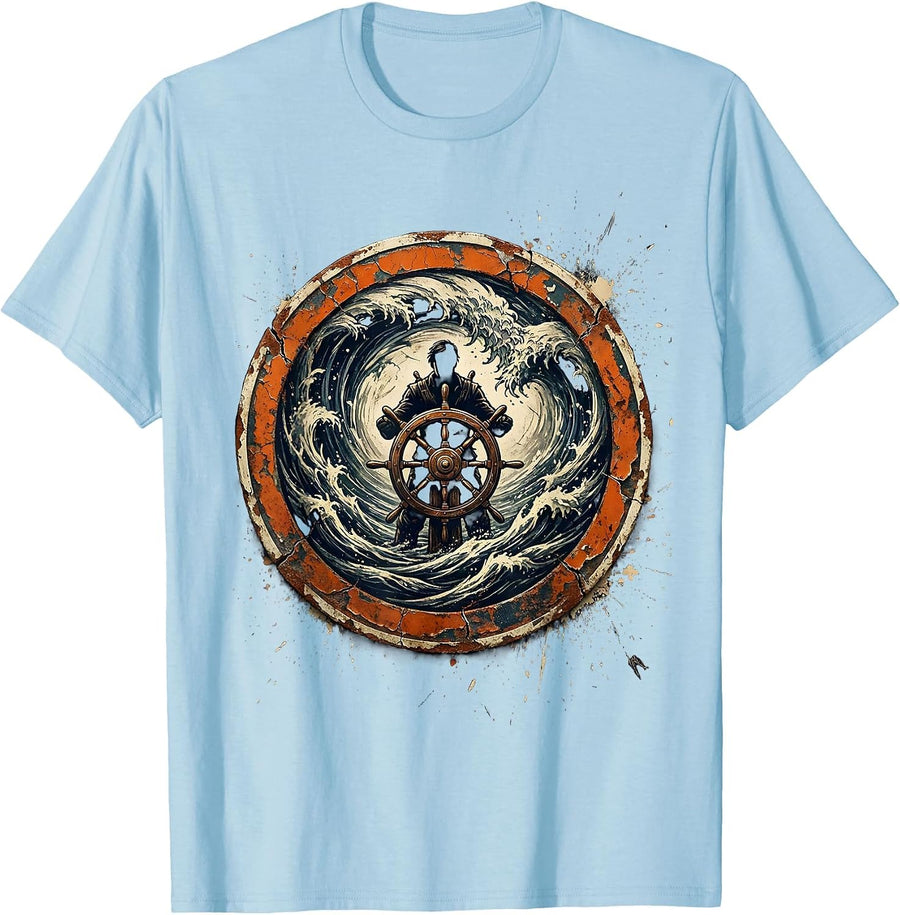 Men's Chaos Coordinator Ship Wheel Whirlpool Graphic T-Shirt - Baby Blue
