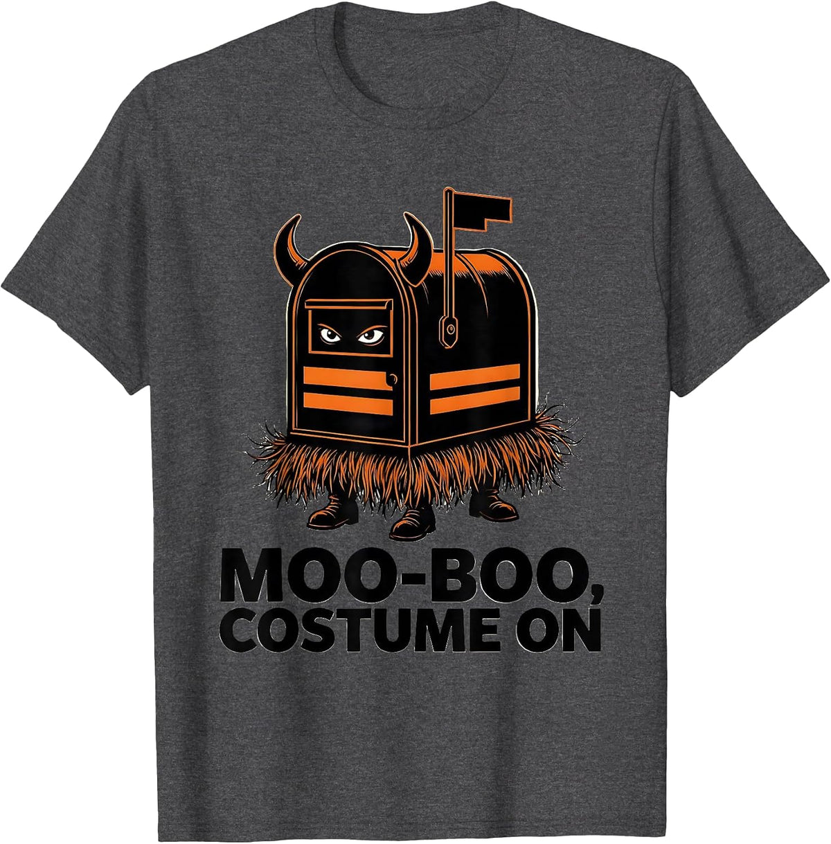 Men's Moo-BOO, Costume On Whimsical Highland Cow Halloween Fall T-Shirt - Dark Heather Grey