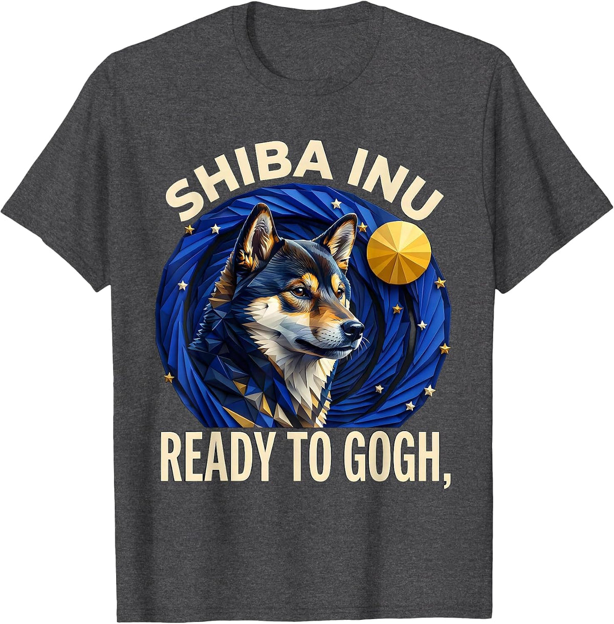 Men's Shiba Inu Ready to Gogh Low Poly Art Dog Lover Gift T-Shirt - Dark Heather Grey