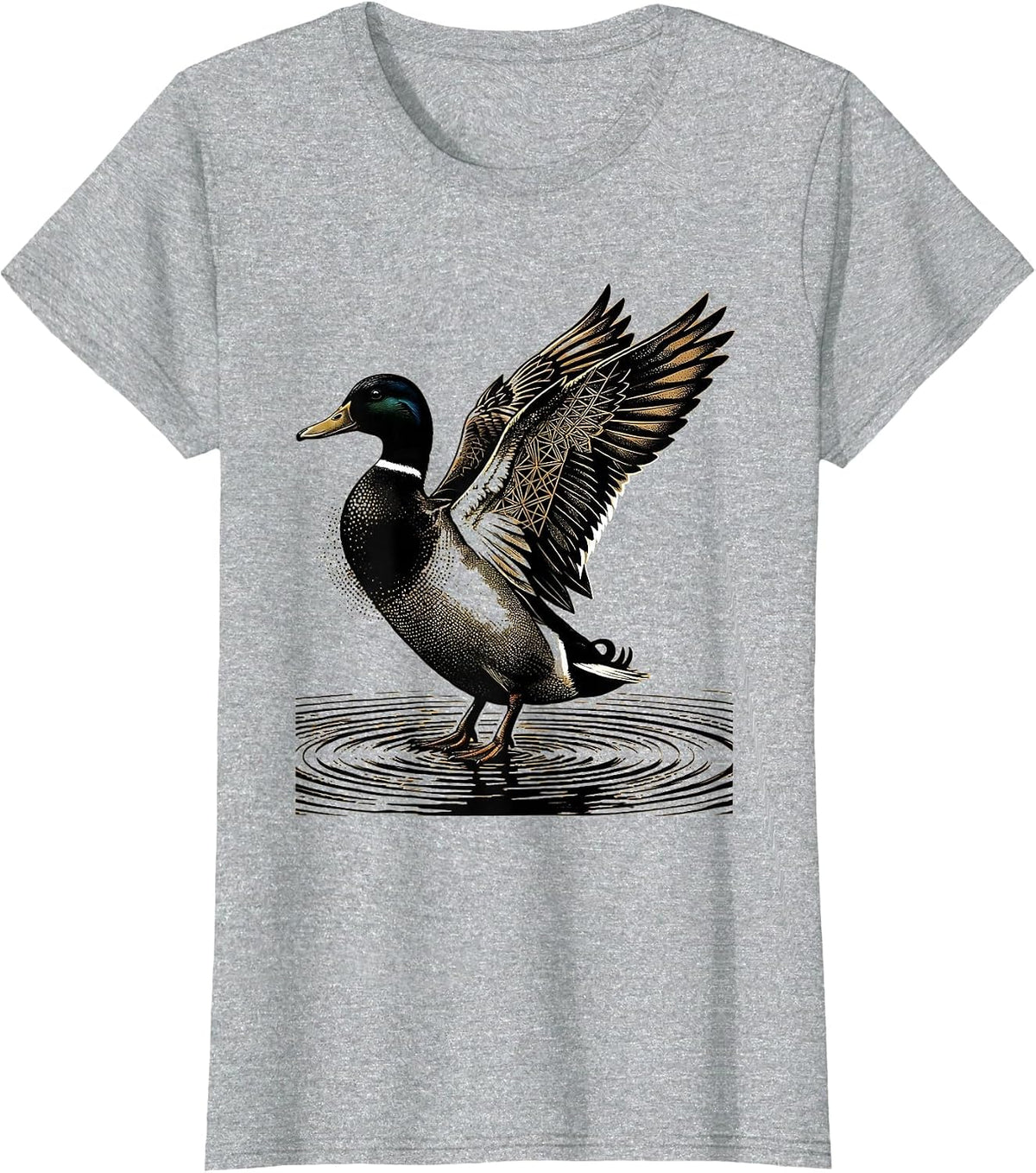 Women's Camo Mallard Duck Landing on Still Water T-Shirt - Heather Grey