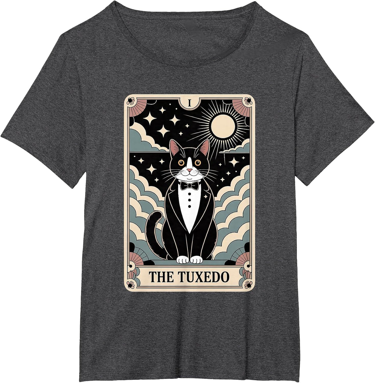Tarot Card Cat Halloween The Tuxedo T-Shirt - Dark Heather Grey