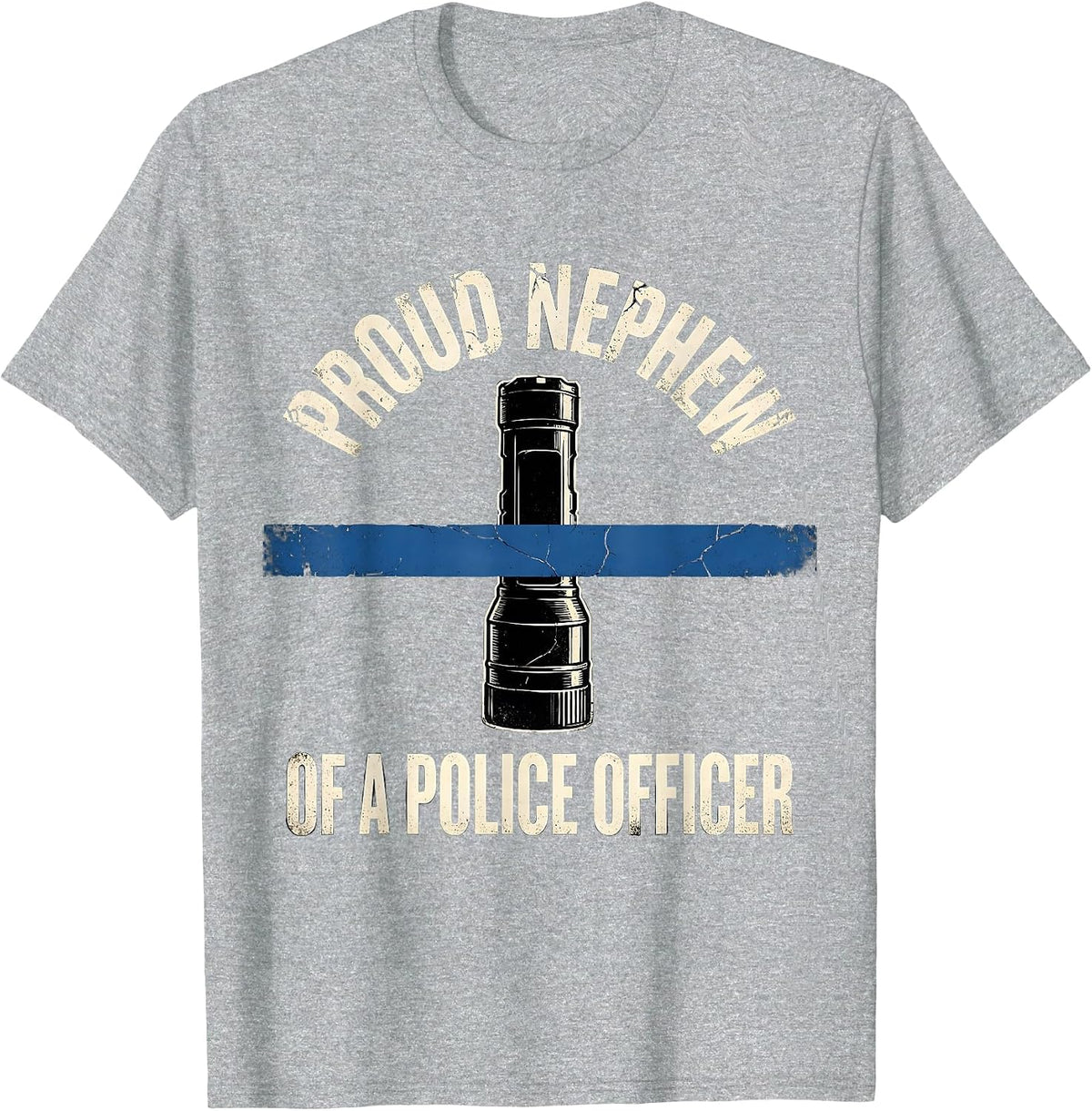 Men's Proud Nephew Of A Police Officer Distressed Thin Blue Line T-Shirt - Heather Grey