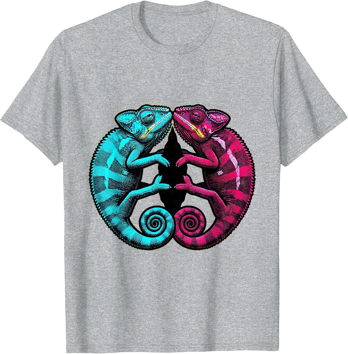 Men's Twin Day Chameleons Mirrored Reflection Design T-Shirt - Heather Grey