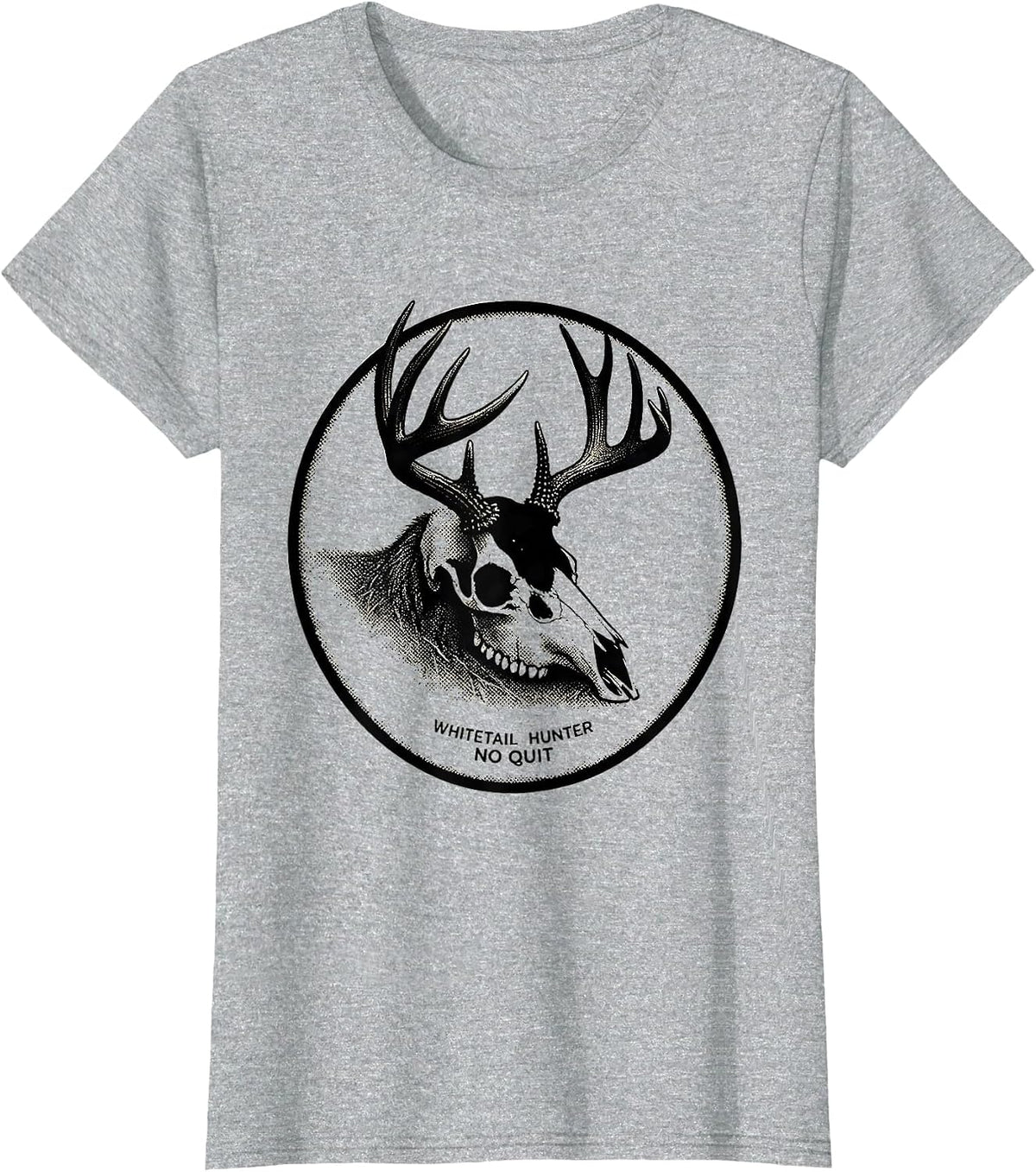 Whitetail Hunter, No Quit Blackwork Dotwork Camo Dad Humor T-Shirt - Heather Grey