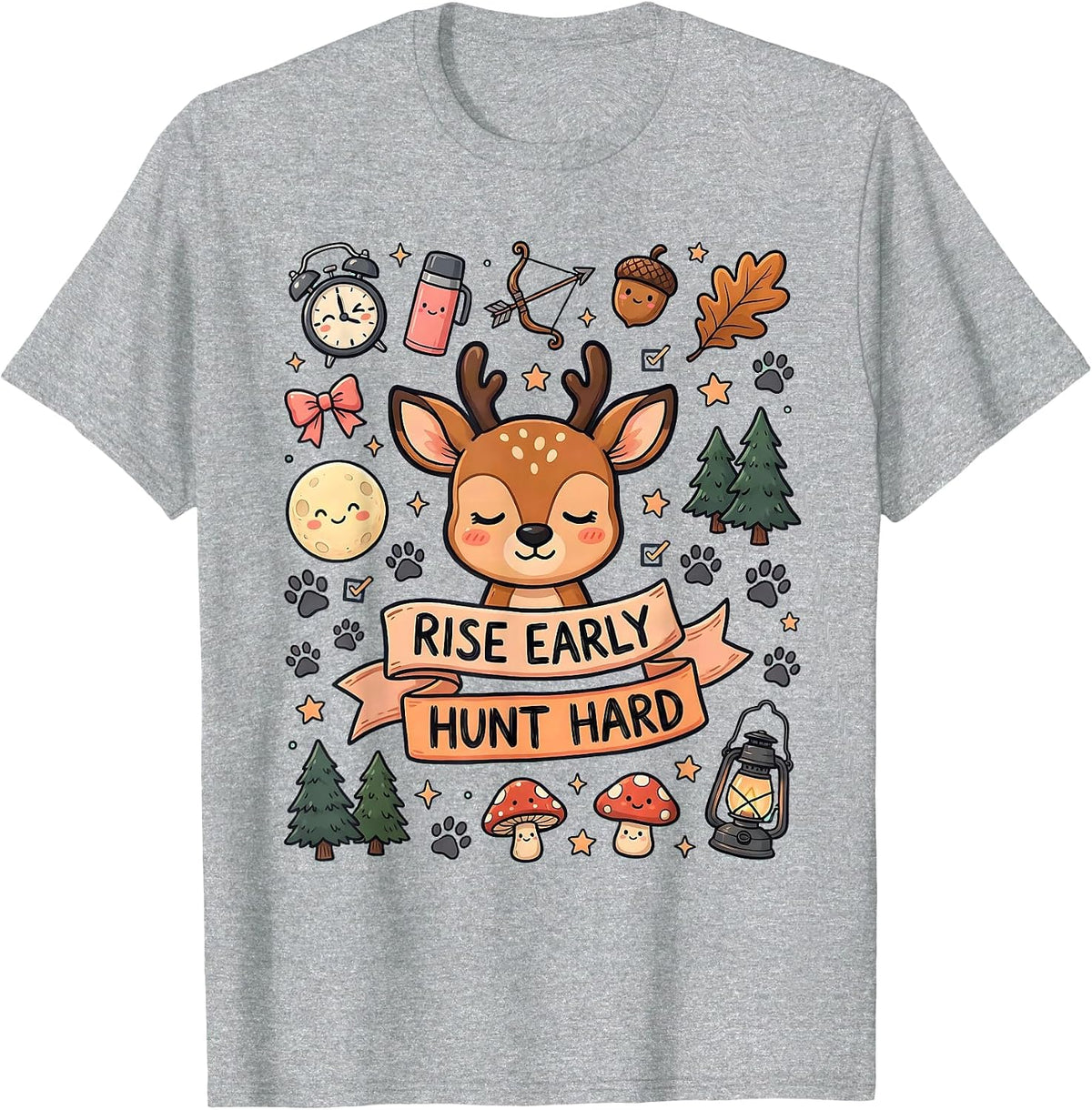 Men's Rise Early Hunt Hard Hunting Design T-Shirt - Heather Grey
