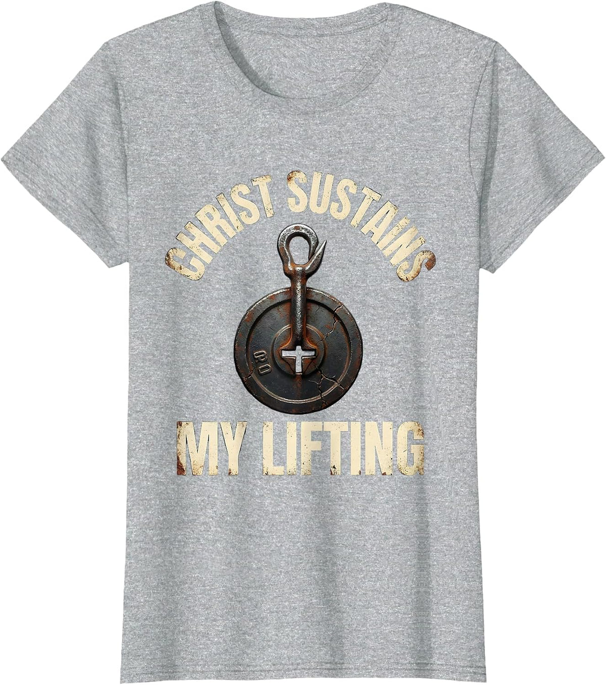 Christ Sustains My Lifting Distressed Christian Gym T-Shirt - Heather Grey