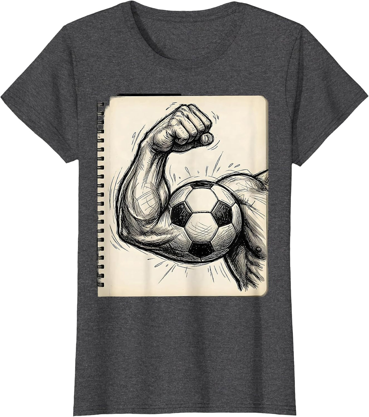Women's Soccer Dad Flexing Bicep With Soccer Ball Graphic T-Shirt - Dark Heather Grey